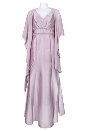 Ignite Evenings V-Neckline Embellished Waist Satin Dress with Chiffon Shawl