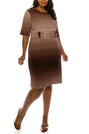 ILE Clothing Black Rust Belted Sheath Day Dress