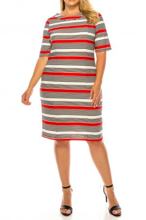 ILE Clothing Short Sleeve Mulit Color Striped Sheath Dress