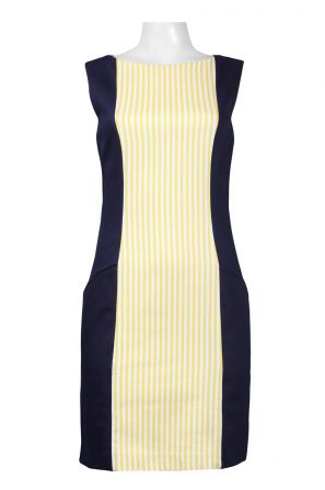 Ivy & Blu Maggy Boutique Sleeveless Front Pocket Striped Inset Cotton Sheath Dress