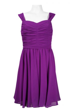 Maggy Boutique Semi-Sweetheart Ruched Bow Tie Back Detail Solid Chiffon Dress