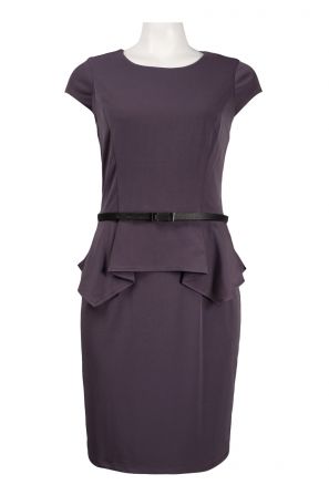 Ivy and Blu Cap Sleeve Flare Detail Mock Two Piece Belted Jersey Dress