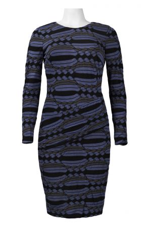 Ivy and Blu Long Sleeve Exposed Back Zip Printed Jersey Knit Dress