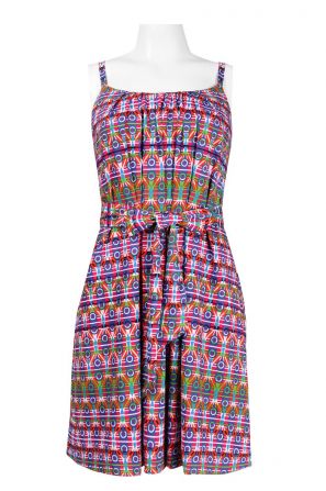 Ivy & Blu Spaghetti Strap Bow Tie Waist Multi Print Jersey Dress