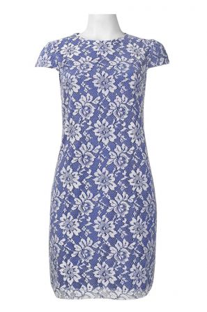 Ivy & Blu Cap Sleeve Floral Pattern Cotton Lace Overlay Tunic Dress