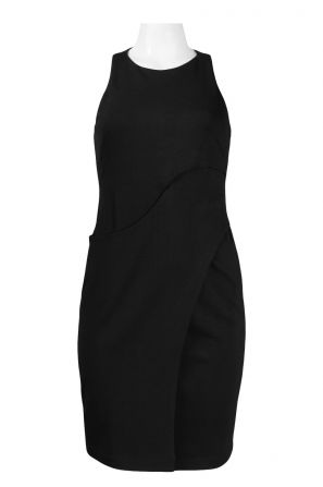 Ivy & Blu Crew Neckline Zip Closure Twill Overlap Sheath Dress