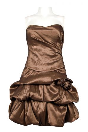 NV Couture Strapless Gathered Tiers Taffeta Dress with Rosette