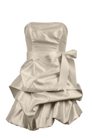 NV Couture Strapless Metallic Taffeta Dress with Gathered Hem