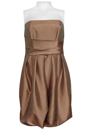 NV Couture Strapless Iridescent Taffeta Dress with Bubble Hem and Rosette Detail on Back