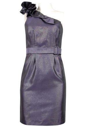 NV Couture Asymmetrical Shoulder Metallic Taffeta Dress