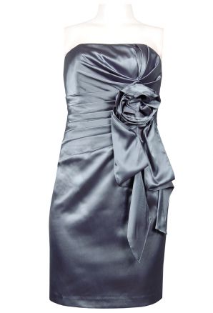 NV Couture Strapless Charmuese Satin Dress with Gathered Rosette Side