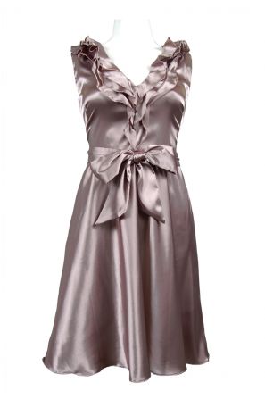 Suzi Chin Maggy Boutique Ruffled Neckline Satin Dress