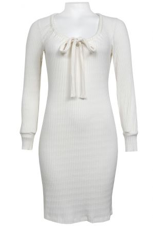 Long Sleeve Ruched Neck Knit Sheath Dress