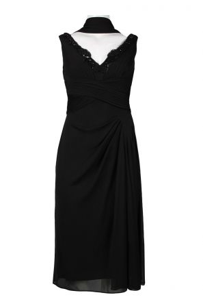 Alex Evenings Beaded Neckline Draped Chiffon Dress (Petite)