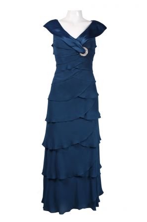 Alex Evenings Portrait Collar Shutter Pleat Chiffon Dress with Rhinestone Detail (Petite)