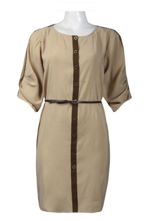 Donna Morgan Draped Sleeve Button Front Crepe Dress with Skinny Belt