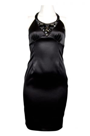 Ellen Tracy Jewelled Neckline Stretch Satin Dress