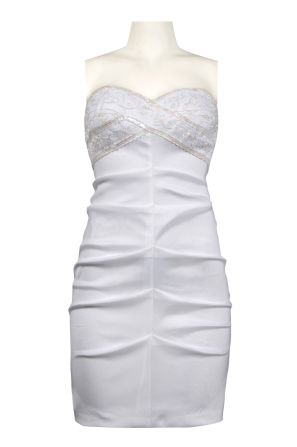 Hailey by Adrianna Papell Strapless Sweetheart Beaded Bodice Ruched Taffeta Dress