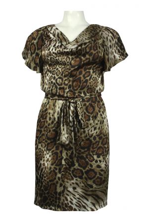 Jessica Howard Cowl Neck Animal Print Satin Dress