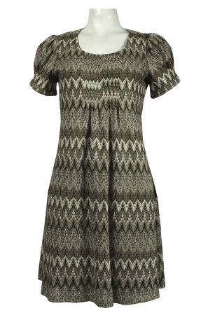 Jessica Howard Pleated Front Chevron Print Knit Dress in Olive Green
