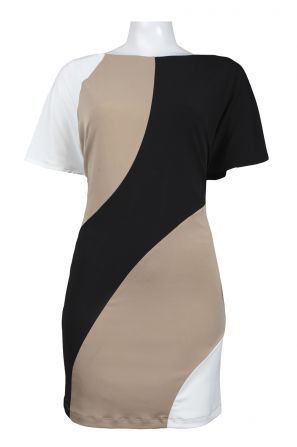 Muse Color Block Jersey Sheath Dress in Beige Multi