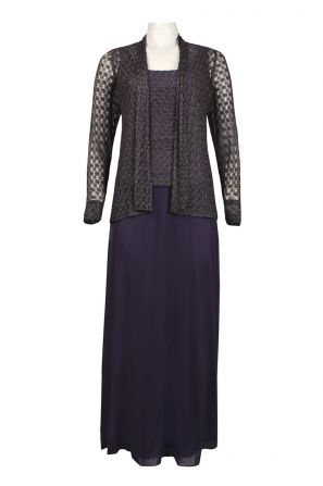 Patra Metallic Lace and Chiffon Dress with Lace Jacket (Petite)
