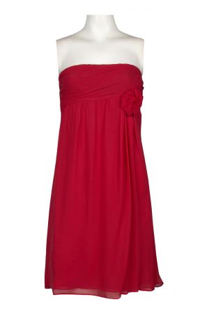 Suzi Chin for Maggy Boutique Strapless Ruched Front Silk Dress with Rosette Detail (Petite)