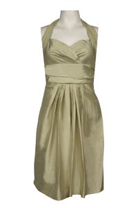 Suzi Chin for Maggy Boutique Silk Charmeuse Halter Strap Shantung Halter Dress in Celery Green