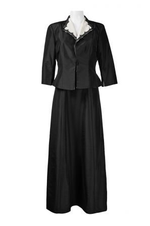 J. Rose Scalloped Surplice Neck Sleeveless Embroidered Floral Tafetta Dress with Matching Jacket