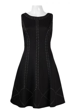 Jax Boat Neck Sleeveless Zipper Back A-Line Studded Scuba Dress