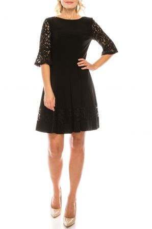 Jessica Howard Black Circle Skirt Dress with Embroidered Lace