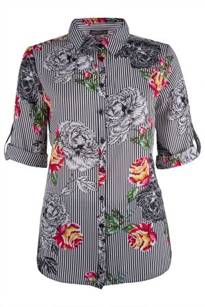 Jessica Rose Semi Sheer 3/4 Sleeve Collard Blouse