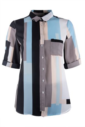 Jessica Rose Semi Sheer 3/4 Sleeve Collard Blouse