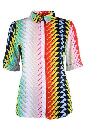 Jessica Rose Semi Sheer 3/4 Sleeve Collard Blouse