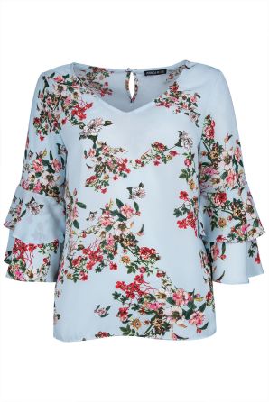 Jessica Rose Tiered Ruffle Sleeve Blouse