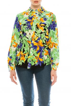 Jessica Rose Floral Print Collared Button Down Top