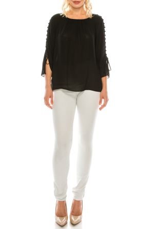 Jessica Rose Button-Loop Trimmed 3/4 Sleeve Blouse