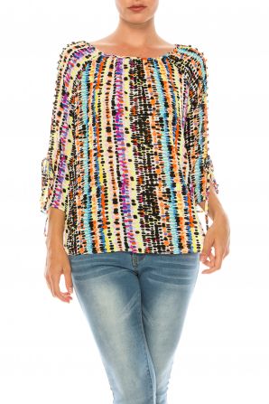 Jessica Rose Button-Loop Trimmed 3/4 Sleeve Blouse