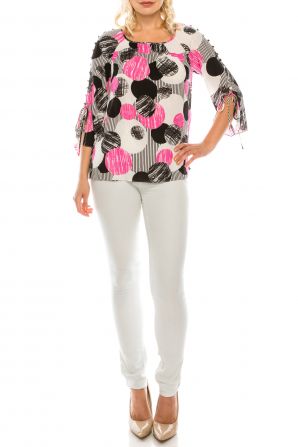 Jessica Rose Button-Loop Trimmed 3/4 Sleeve Blouse