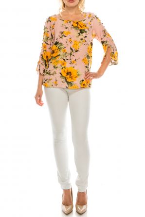 Jessica Rose Button-Loop Trimmed 3/4 Sleeve Blouse