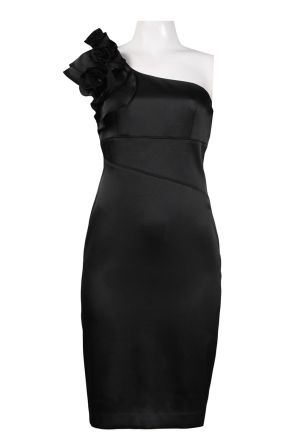 Jessica Simpson One Shoulder Ruffle Detail Satin Sheath Dress