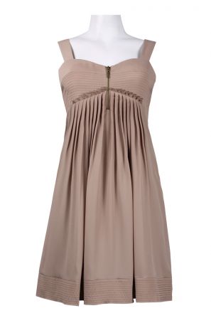 Jessica Simpson Sweetheart Neckline Zip Front Detail Pleated Babydoll Chiffon Dress