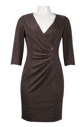 Jessica Simpson Quarter Sleeve Draped Side Zip Detail Ponte Sheath Dress