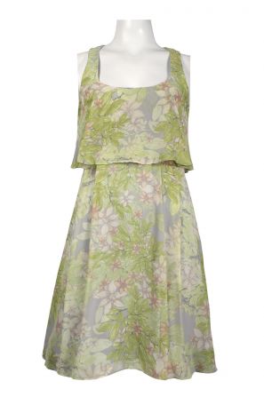 Jessica Simpson U-Shaped Neck Two Layer Botanical Print Chiffon Dress