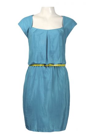 Jessica Simpson Square Neckline Crepe Blouson Dress with Skinny Belt
