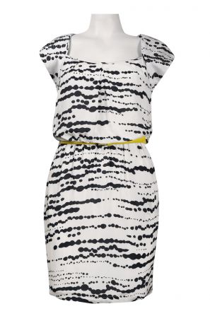 Jessica Simpson Square Neckline Printed Rayon Blouson Dress with Skinny Belt