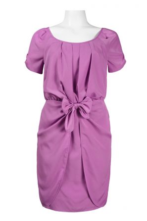 Jessica Simpson Boat Neck Short Sleeves Zipper Back Bow Tie Waist Chiffon Dress