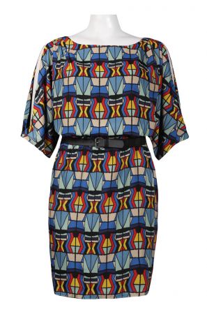 Jessica Simpson Dolman Slit Sleeve Multi Print Crepe de Chine Blouson Dress
