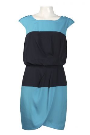 Jessica Simpson Buttoned Shoulder Tulip Hem Two Tone Chiffon Dress