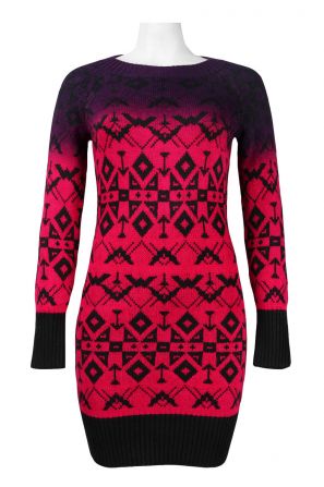 Jessica Simpson Crew Neck Long Sleeve Abstract Pattern Ombre Knit Dress